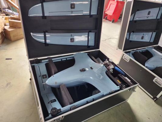 Drone táctico de 5 metros de envergadura Nuevo VTOL de gasolina de 18 horas de resistencia, alcance de 350 km para encuestas, vigilancia y patrulla fronteriza