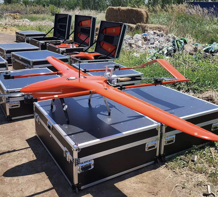 Drone táctico de 5 metros de envergadura Nuevo VTOL de gasolina de 18 horas de resistencia, alcance de 350 km para encuestas, vigilancia y patrulla fronteriza